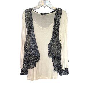 Cha Cha Vente Long Sleeve T-Shirt with Boho Ruffle Vest Size PM Black Blue White